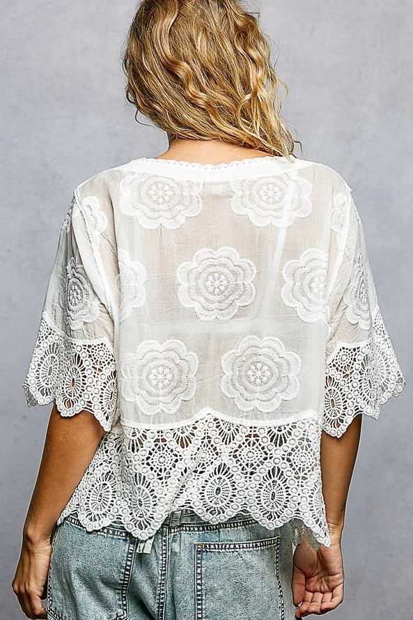 Crochet V-neck Relaxed Fit Jacket