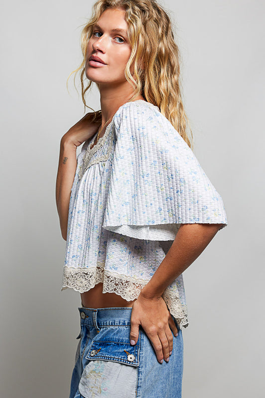 Printed Knit Top with Trim Accents