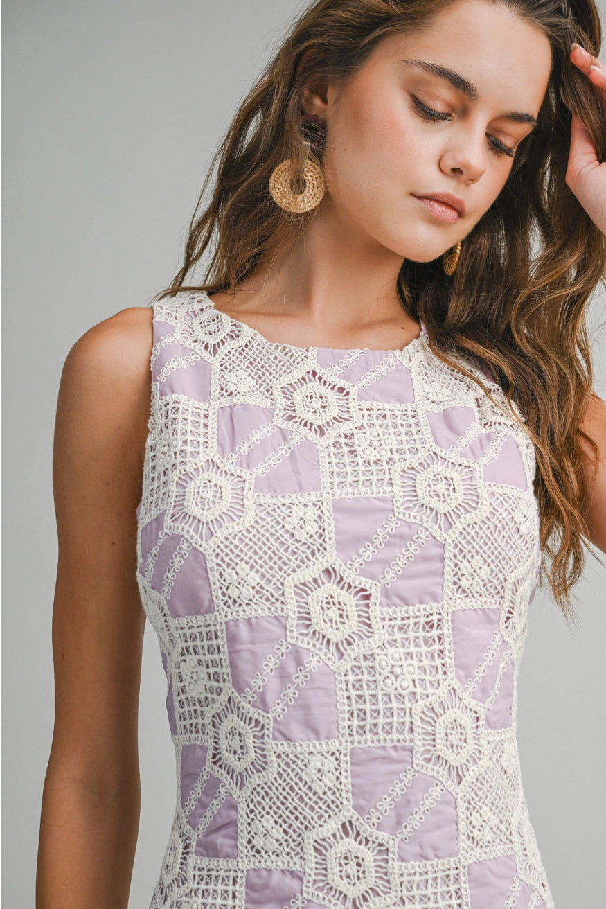 Lilac Crochet Lace Mini Dress