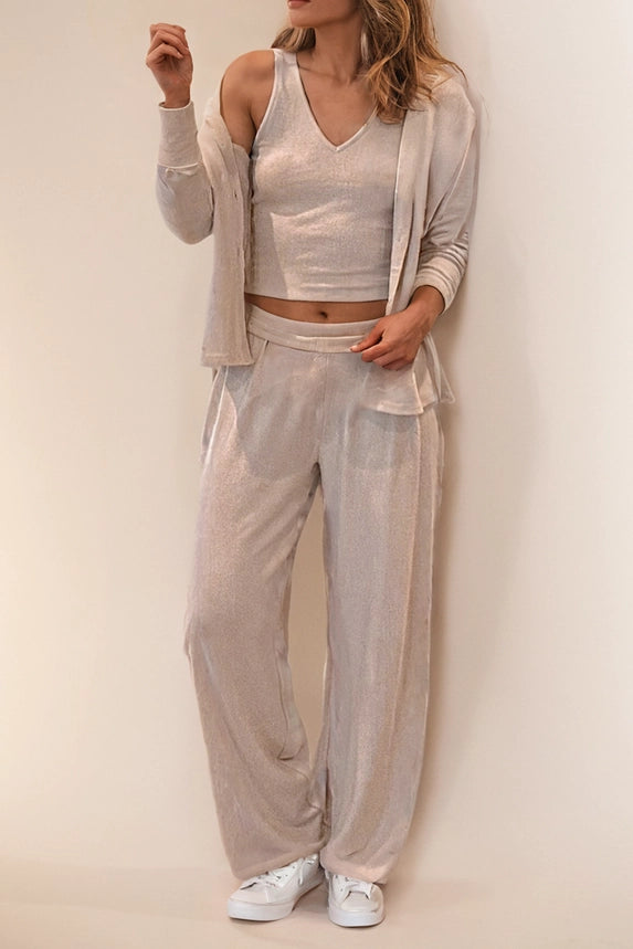 V-Neck Long Sleeve 3-Piece Cozy Knit Lounge Set