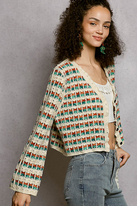 POL Scalloped Edge Crochet Cardigan