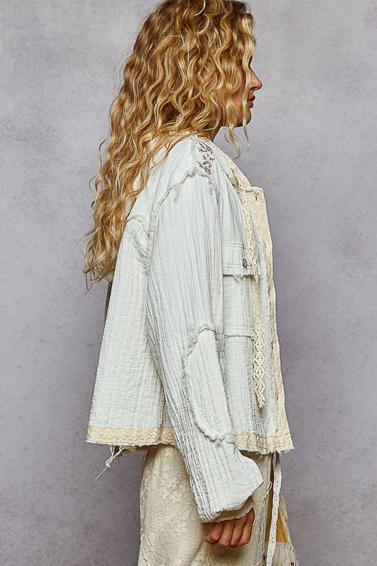 POL Floral Embroidery Gauze Jacket