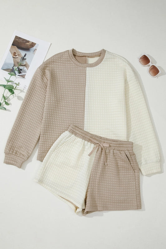 Colorblock Patchwork Textured Short Set