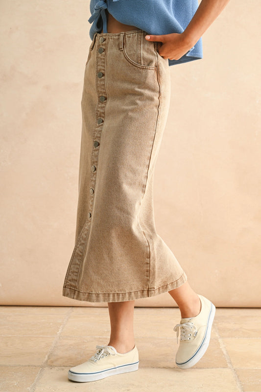 Button Front Washed Skirt