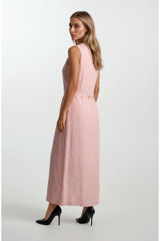 Button Front Pocket Detail Sleeveless Midi Dress