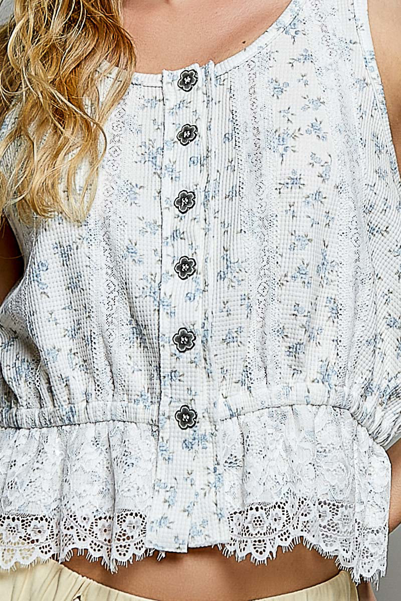 POL Floral Lace Ruffle Tank