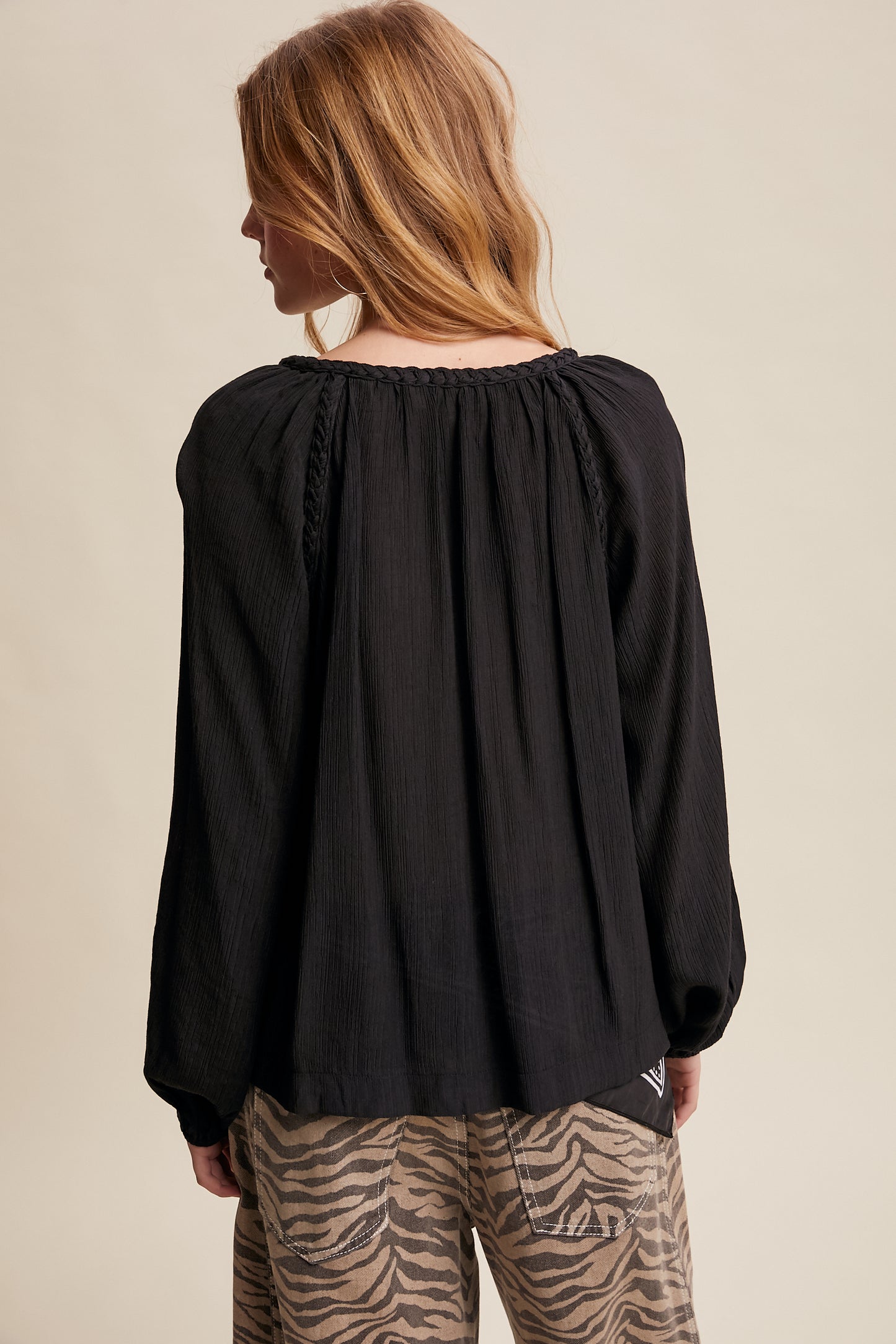 Braided Trim Peasant Blouse