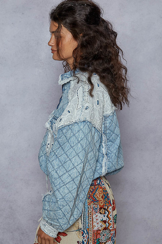 POL Quilted Denim Adjustable Drawstring Jacket
