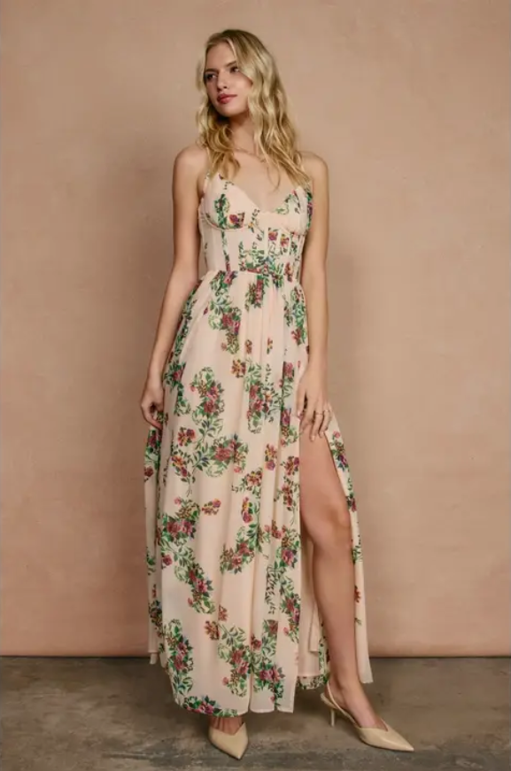 Everglimmer Floral Corset Maxi Dress
