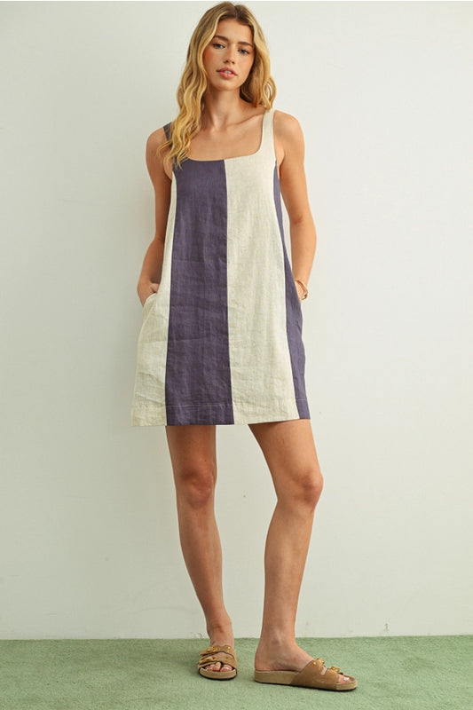 Color Block Linen Mini Dress