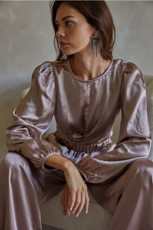 Woven Satin Front Tie Detail Crop Top