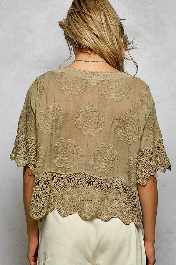 Crochet V-neck Relaxed Fit Jacket