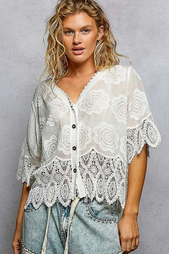 Crochet V-neck Relaxed Fit Jacket