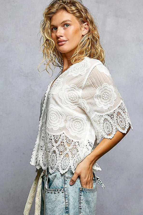 Crochet V-neck Relaxed Fit Jacket