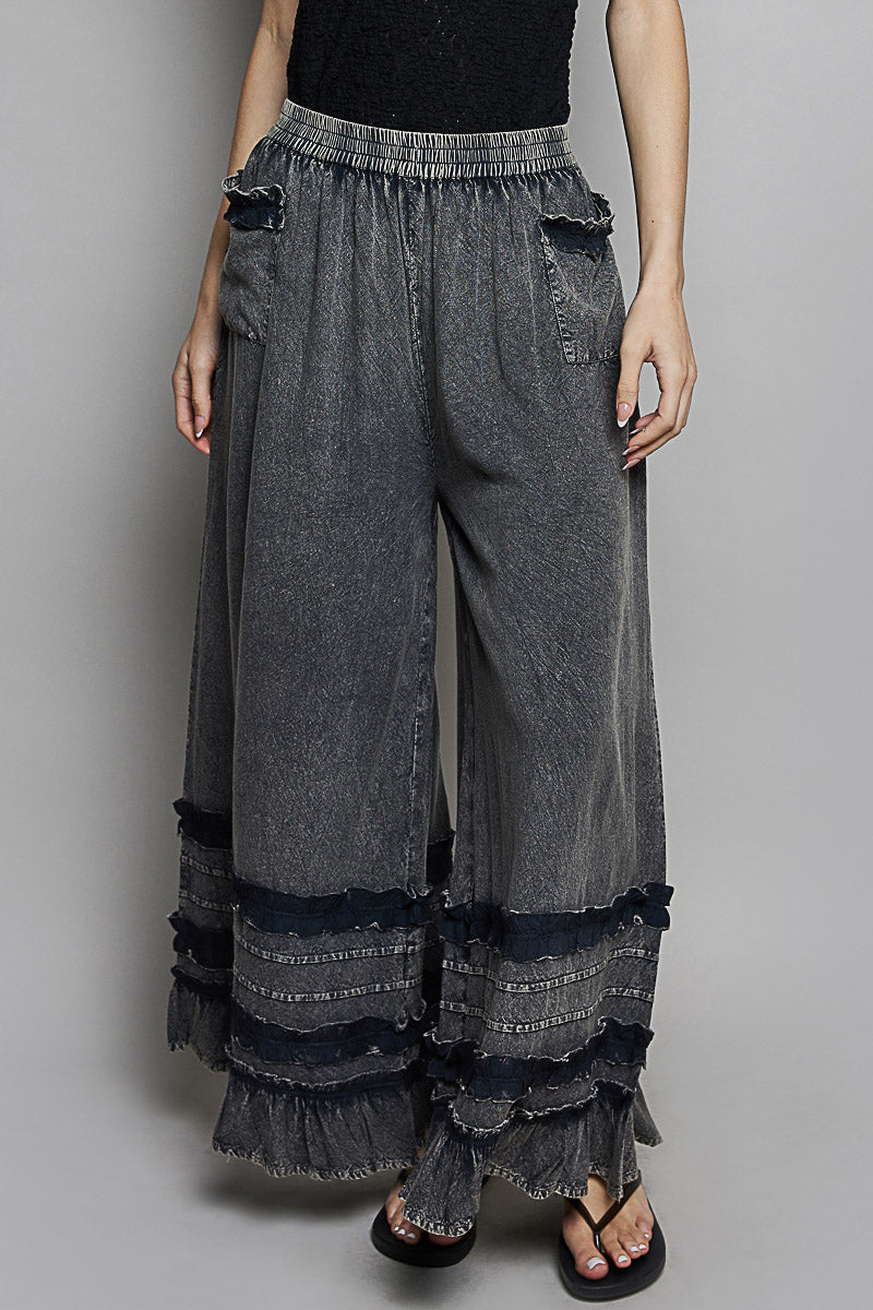 Relaxed Fit Woven Ruffle Pants