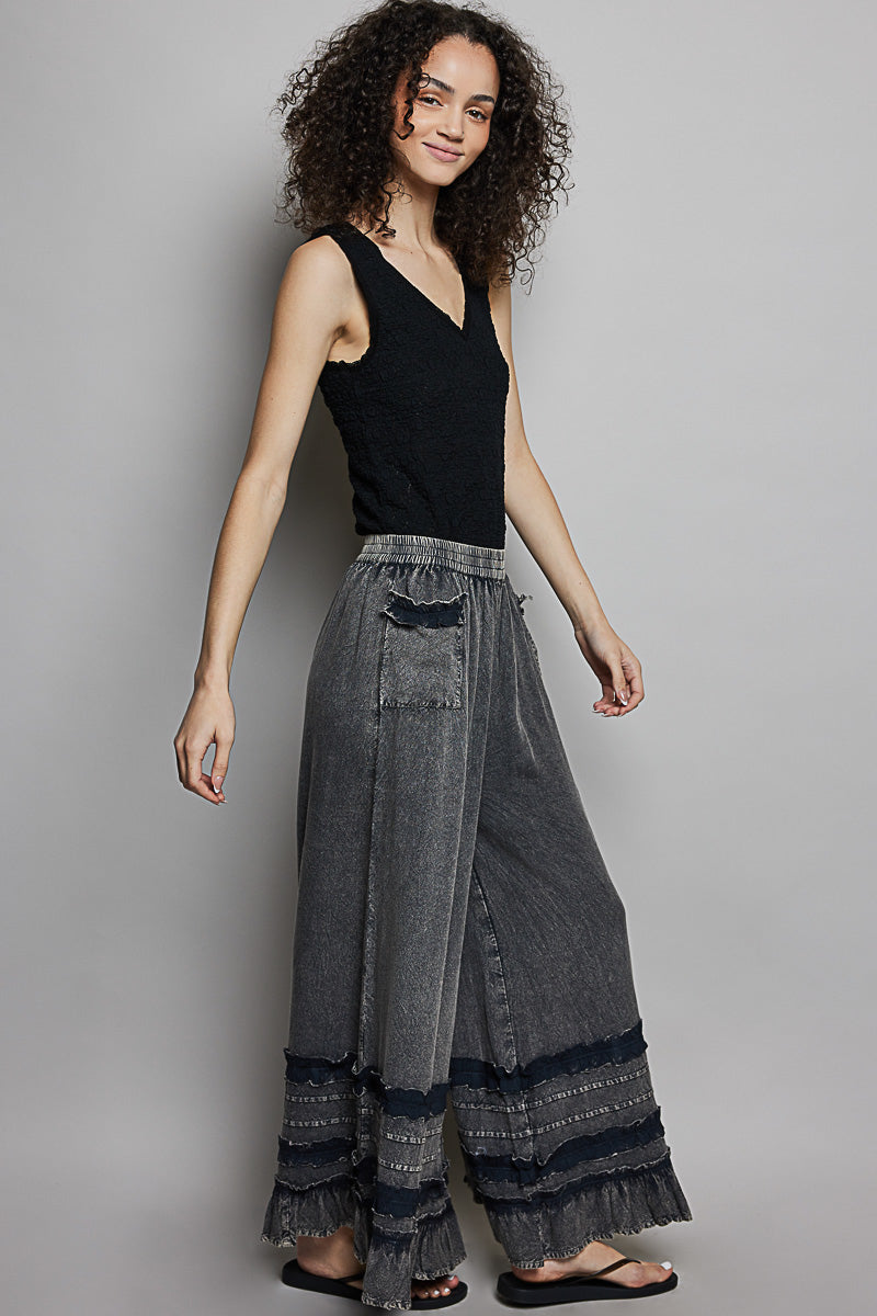 Relaxed Fit Woven Ruffle Pants