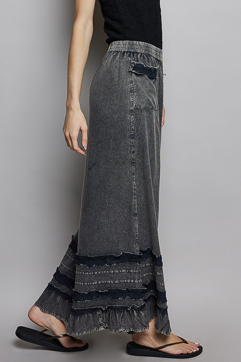 Relaxed Fit Woven Ruffle Pants