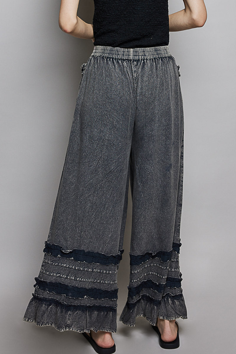 Relaxed Fit Woven Ruffle Pants