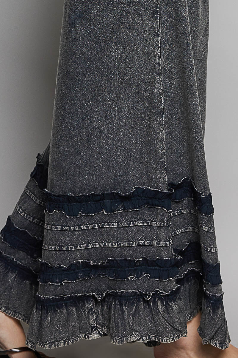 Relaxed Fit Woven Ruffle Pants