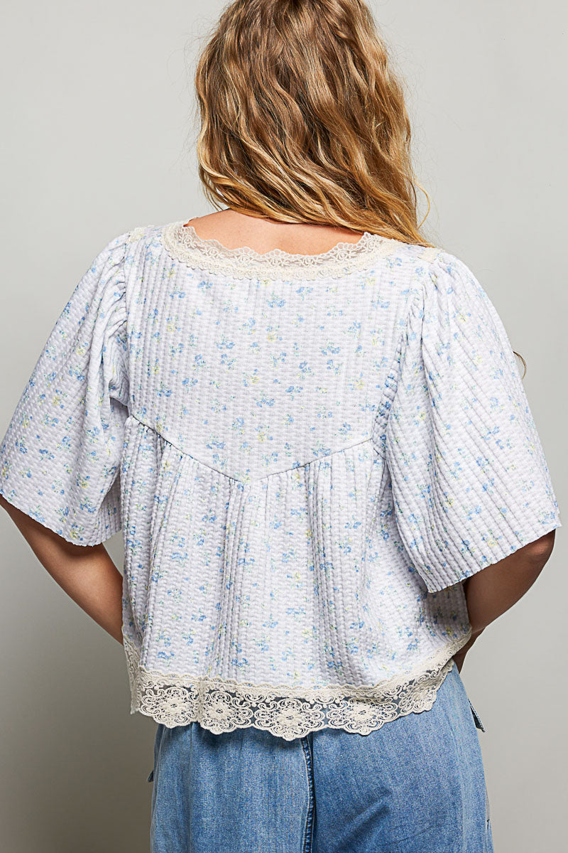 Printed Knit Top with Trim Accents