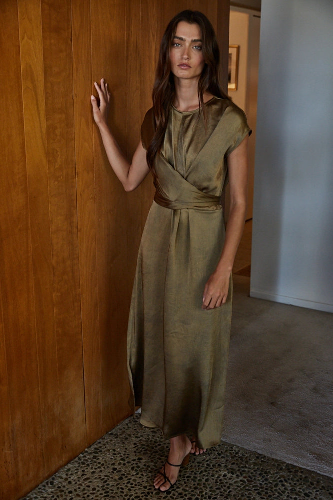 Woven Polyester Satin Cross Front Tie Strap Maxi – Mary Jane's