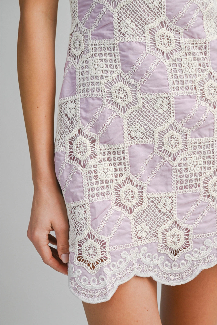 Lilac Crochet Lace Mini Dress
