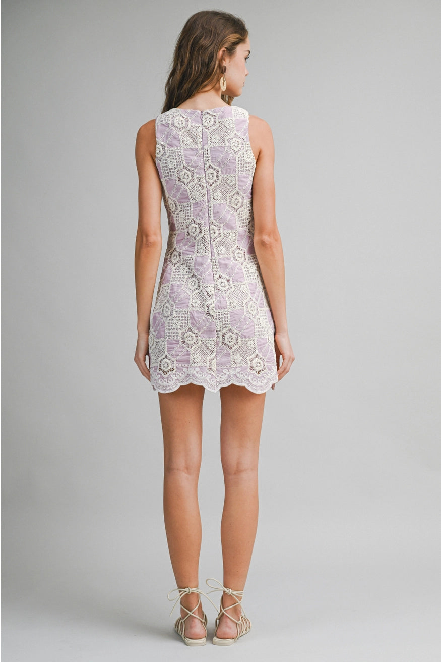 Lilac Crochet Lace Mini Dress