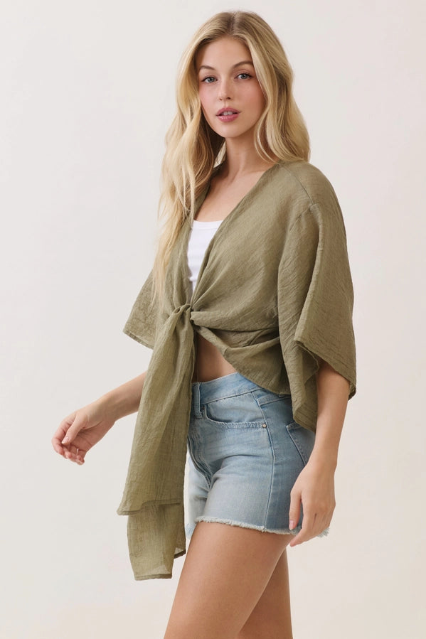Linen Open-Front Cardigan