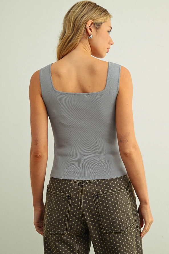 Square Neck Ribbed Knit Tank