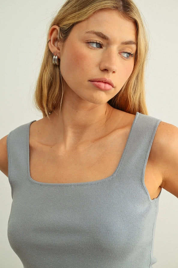 Square Neck Ribbed Knit Tank