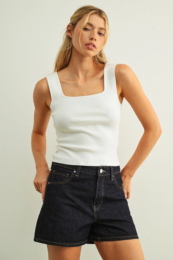 Square Neck Ribbed Knit Tank