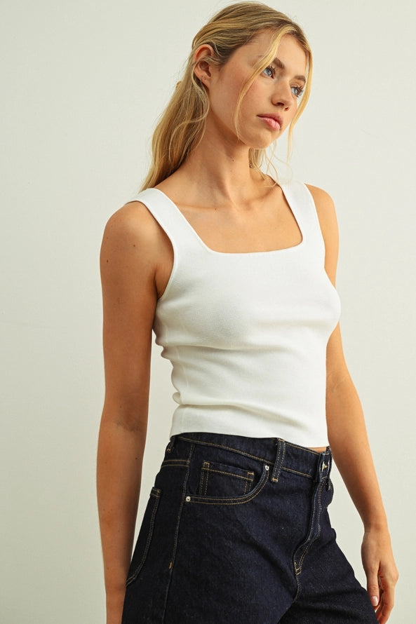 Square Neck Ribbed Knit Tank