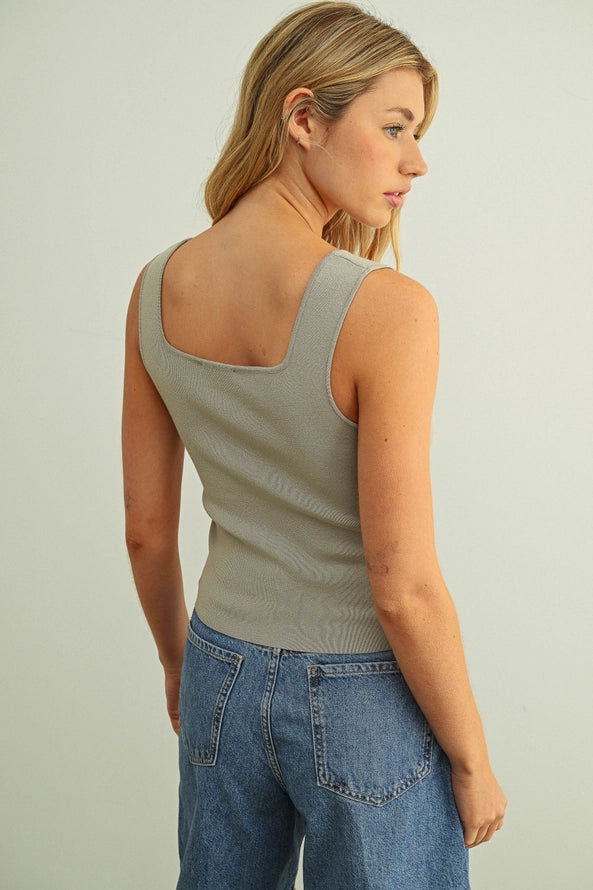 Square Neck Ribbed Knit Tank