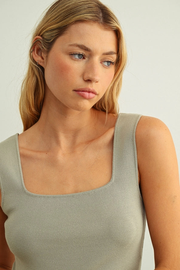 Square Neck Ribbed Knit Tank