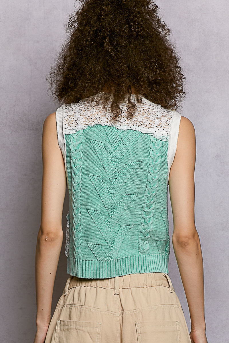 POL Lace Contrast Sweater Vest