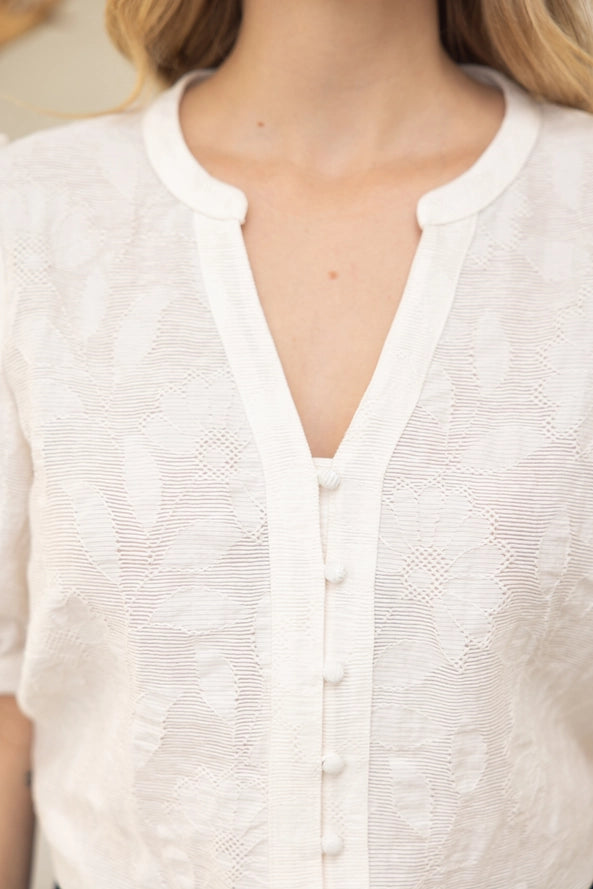 Cover Button Down Floral Textured Top