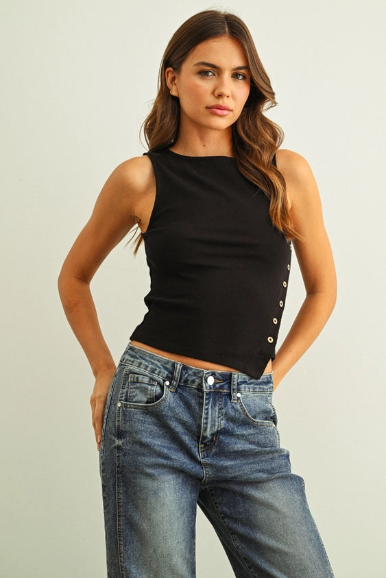 Ribbed Button Detail Tank