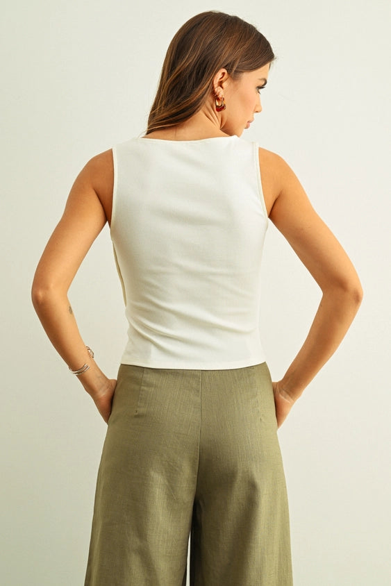 Ribbed Button Detail Tank