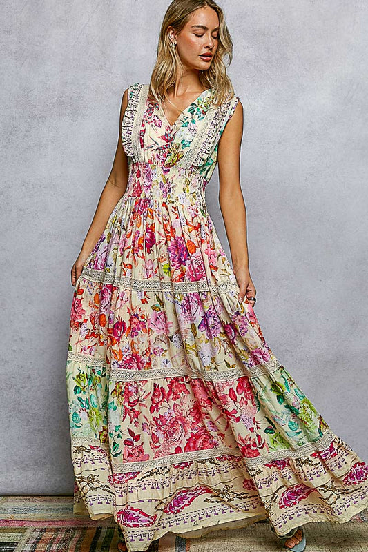 POL V-Neck Floral Maxi Dress