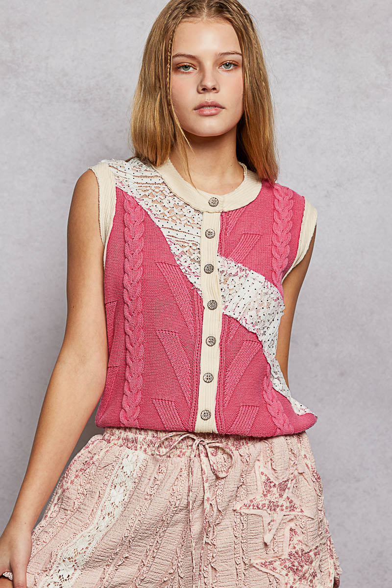 POL Lace Contrast Sweater Vest