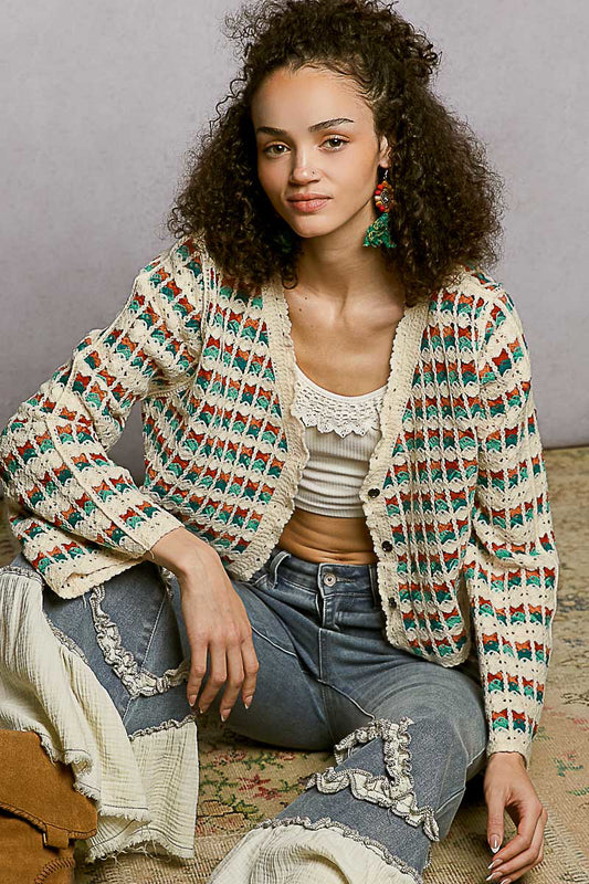 POL Scalloped Edge Crochet Cardigan