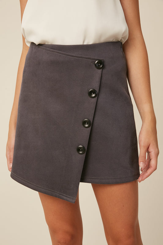 Midnight Navy Suede Textured Button Down Wrap Skirt