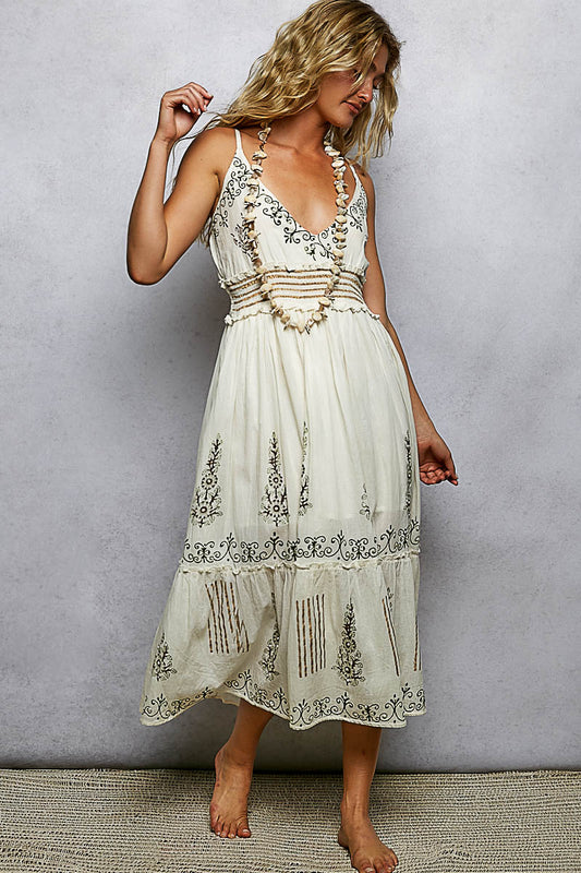 POL V-Neck Pearl Accent Dress