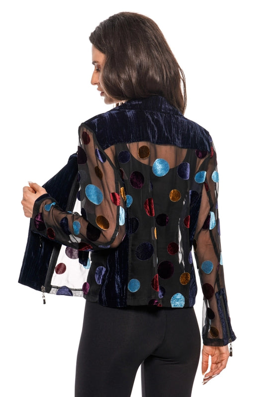 Adore Velvet Polka Dot Mesh Moto Jacket