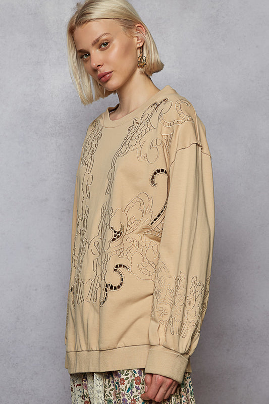 POL Cut Out Embroidered Sweatshirt