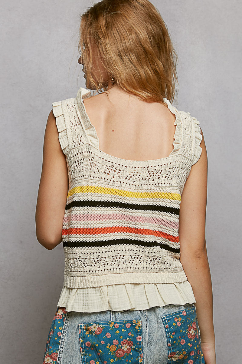 POL Striped Ruffle Tank