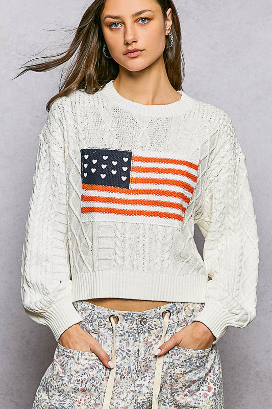 POL American Heart Cable Knit Sweater
