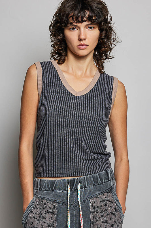 POL Ribbed Color Contrast Tank