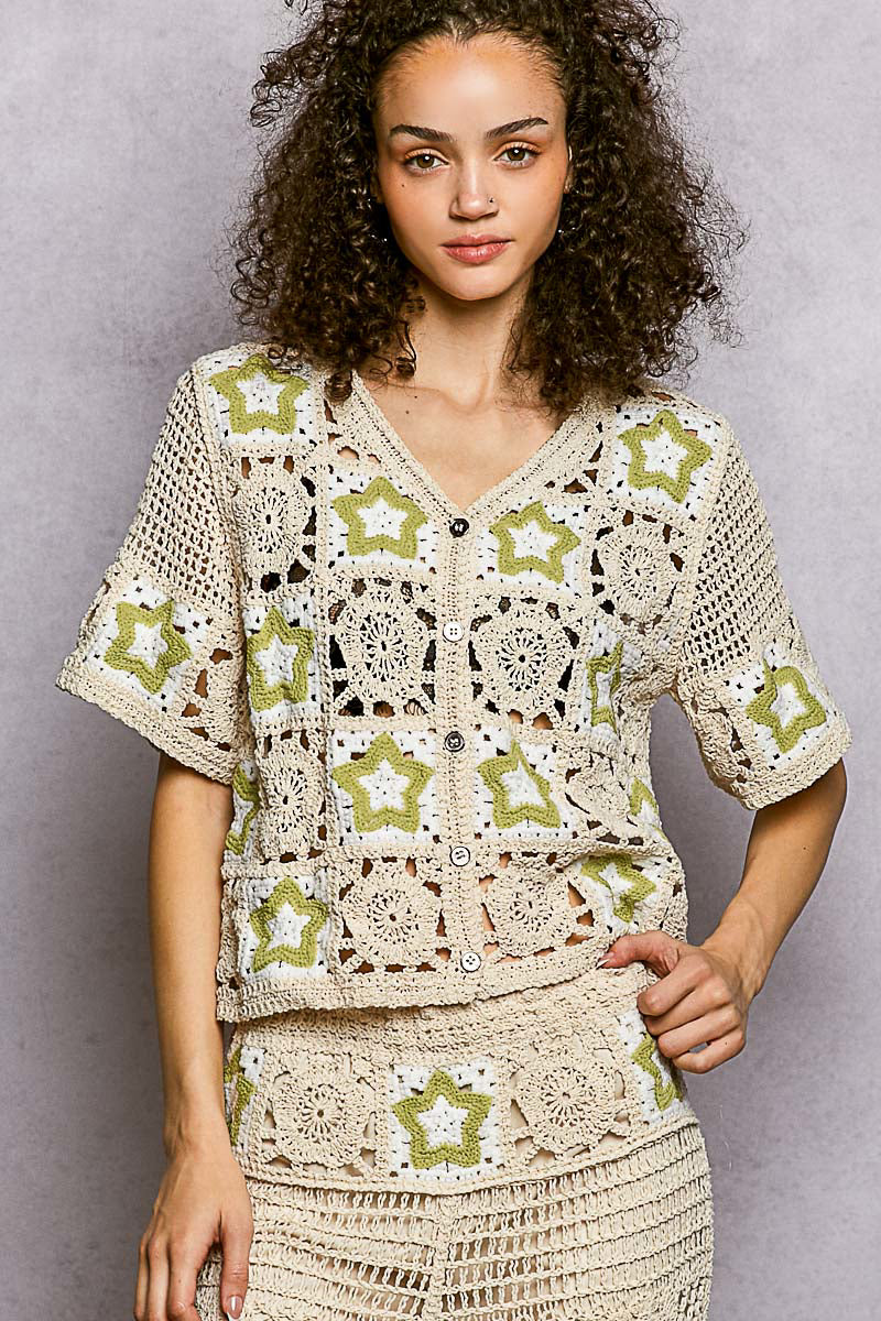 POL Short Sleeve Star Cardigan