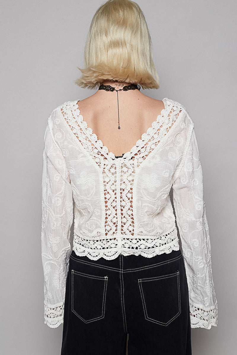 POL V-Neck Crochet Top